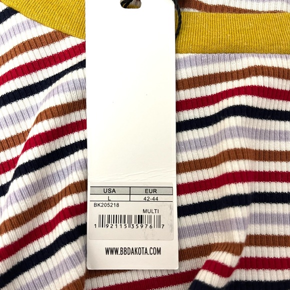 BB Dakota Ribbed Multicolored Striped Tee T Shirt Large - Picture 7 of 8